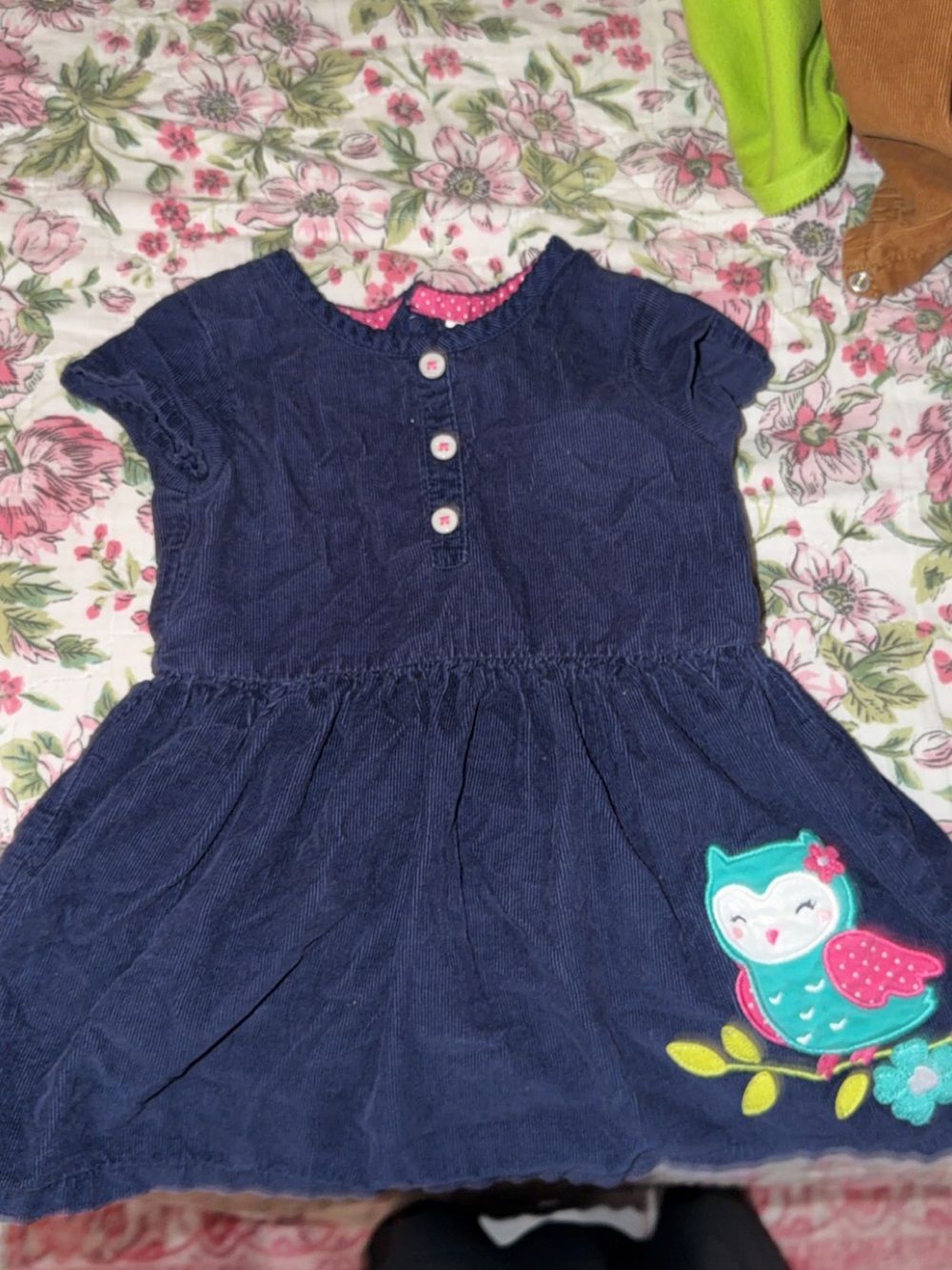 Carter's Navy Corduroy Dress with Teal & Pink Owl Applique